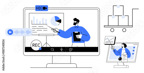 Virtual presentation. Virtual presentation business analytics, charts, and collaboration tools. Virtual communication enables remote work, online learning, and business management. For corporate