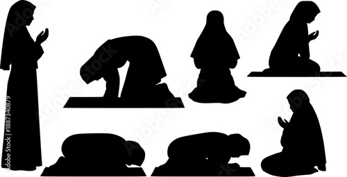 muslim woman praying silhouette vector set female muslim