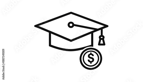 Line-art icon depicting a graduation cap above a coin, likely symbolizing education costs or financial aid