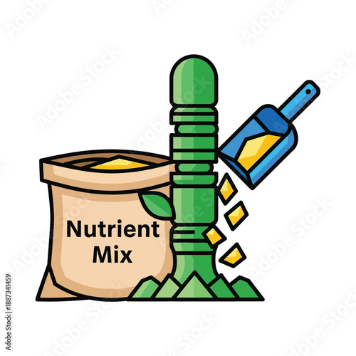 Farming Nutrients and Fertilizer Mix Icon. Plant Feeding, Growth, and Agriculture Outline Art Illustration.