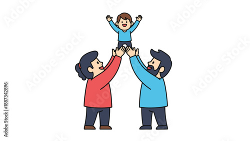 Happy Family Moment: Parents Tossing Child in Air - Vector Illustration