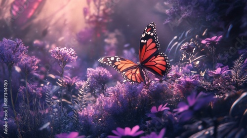 Monarch Butterfly in a Field of Purple Flowers Captured in Stunning Detail