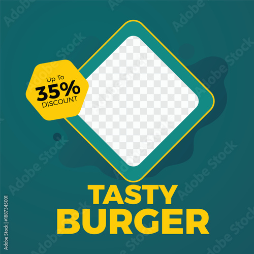burger fast food 35 percent off discount sale business social media post promotion advertising flat color vector illustration template design