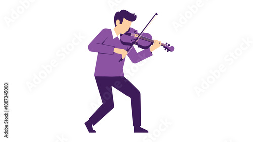 Violinist Playing Music - Flat Vector Illustration