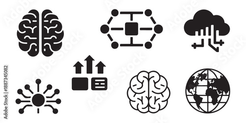 Global technology and brain network illustrations for artificial intelligence and cloud data