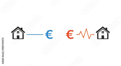 Fixed Rate vs Variable Rate Mortgage Comparison in Europe – Home Loan Interest Concept with Euro Symbol Vector Illustration