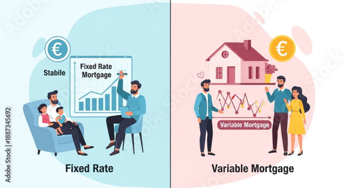 EU Housing Finance and Mortgage Rate Analysis Concept, Fixed vs Variable Interest Rates for European Home Buyers Vector Graphic