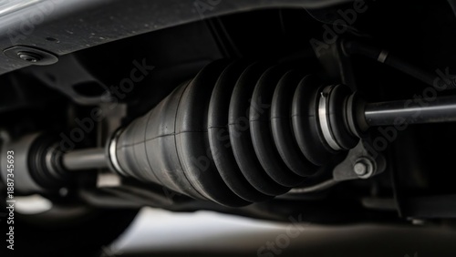 Close-up view of a vehicle's CV joint and axle shaft.