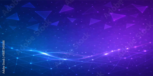An abstract blue background with glowing stars and electric energy flares creates a digital science illustration featuring bright light and shiny vector technology design
