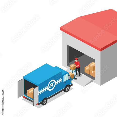 Delivery Person Unloading Packages from Truck.