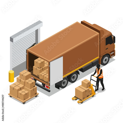 Warehouse Worker Unloading Packages from Truck.