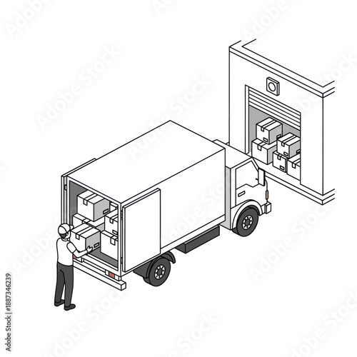 Delivery Man Loading Boxes into Truck.