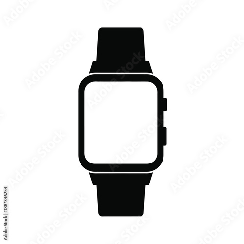 Black and white icon design of a square face smartwatch with blank screen space