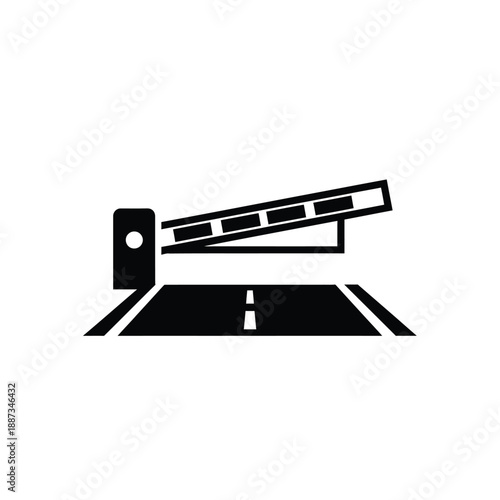 Simple black and white icon depicting a rising barrier gate controlling access to an open road
