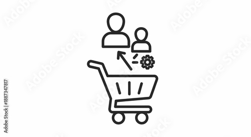 Streamlined e-commerce process icon depicting customer interaction, personalized service, and efficient online shopping management solutions for businesses