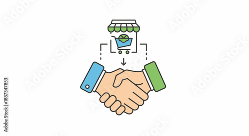 Strategic business handshake symbolizing a retail store partnership or online commerce acquisition agreement and collaboration