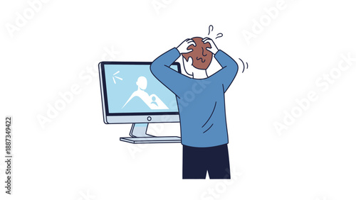 Frustrated Man at Computer: Headache, Stress, and Technology Issues