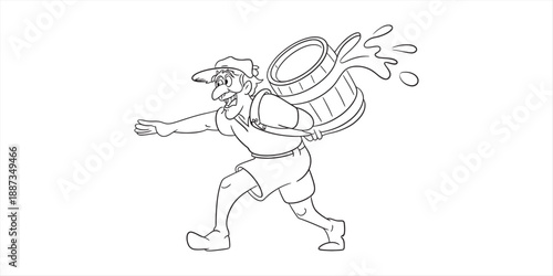 Man carrying a splashing wooden bucket, ready for a water fun activity or task