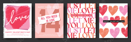 Modern Valentine's Day Greeting Card Set with Abstract Hearts and Romantic Typography Designs