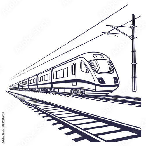 Modern train traveling on rails