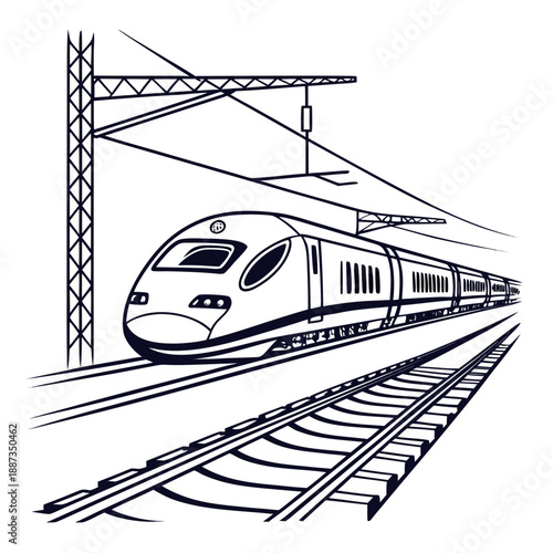 Modern bullet train traveling on rails