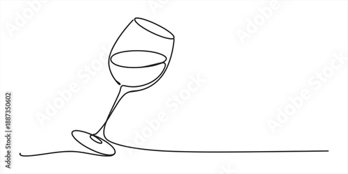 Minimalist continuous line drawing of a wine glass representing elegance and simplicity