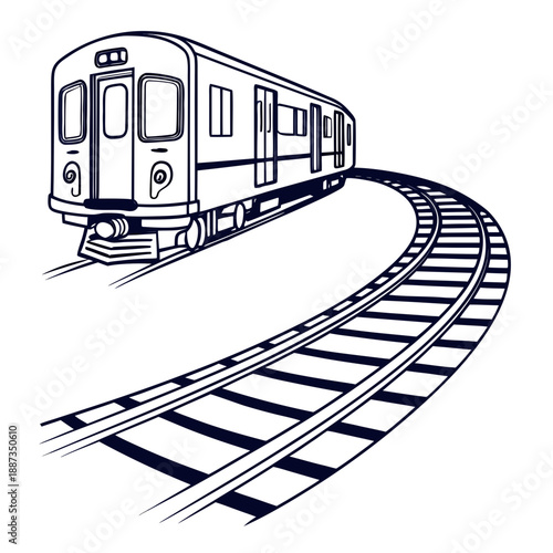 Subway train on curved track