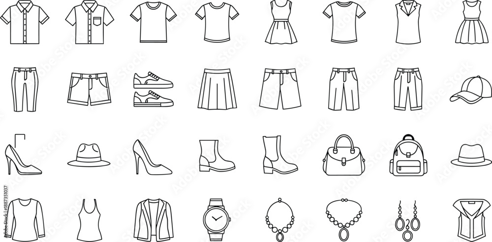 Fototapeta premium Black and white line of clothing and accessories line black and white fashion shoes