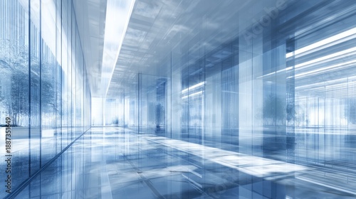 Wallpaper Mural Modern Futuristic Office Space with Glass Panels and Abstract Light Reflections in Blue Tones Torontodigital.ca