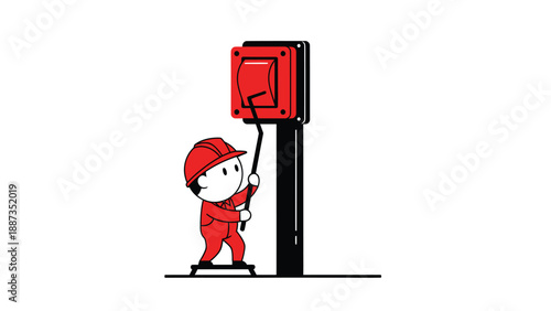 Cartoon Figure Activating Emergency Alarm with Pull Lever