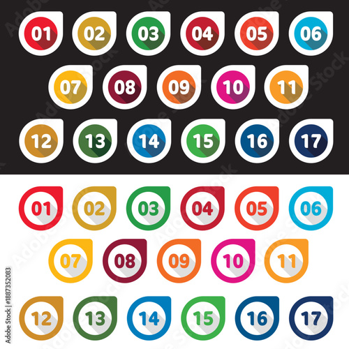 Icon set using SDG numbers and colors. Vector illustrations.. / SDGsのナンバーとカラーを使ったアイコンセット。ベクターイラスト。	