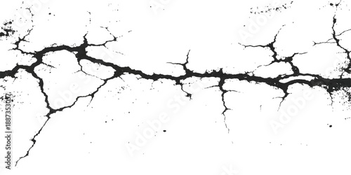 An old black nature silhouette illustration of a cracked paint wall texture featuring a winter tree branch pattern with a splash of color and spring flower design vector