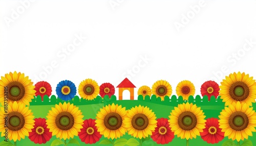 Vibrant Sunflower Field with Colorful Flowers.