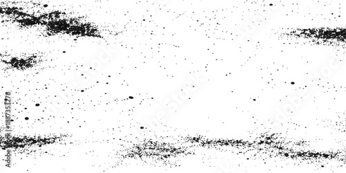 A grunge black ink splat illustration featuring a liquid paint splash pattern and dirty splatter texture on a paper background vector design