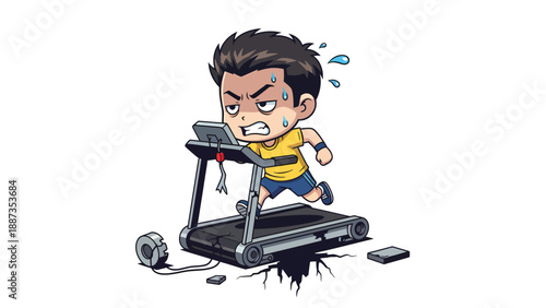 Animated Man Overexerting on Treadmill, Causing Damage