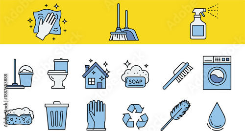 Cleaning including hand wiping surface broom mop bucket toilet house soap sponge washing