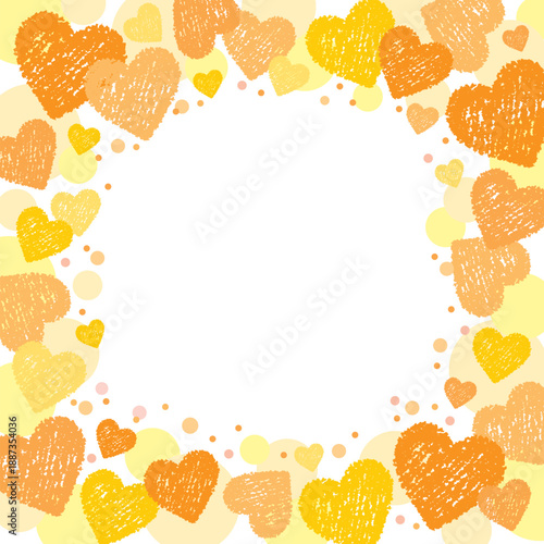 バレンタインのクレヨンハートの正方形フレーム/イエロー