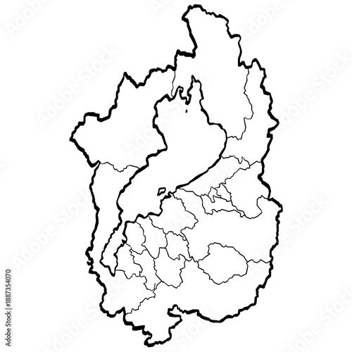 滋賀県地図 筆タッチ 市町村区分 和風 近畿 西日本 / A brushstroke map of Shiga prefecture 2