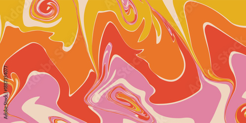Abstract groovy retro wavy background design with vibrant warm colors