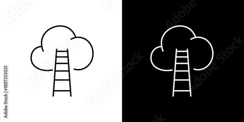 Conceptual cloud and ladder icon representing ascent and success, symbolizing growth and reaching new heights