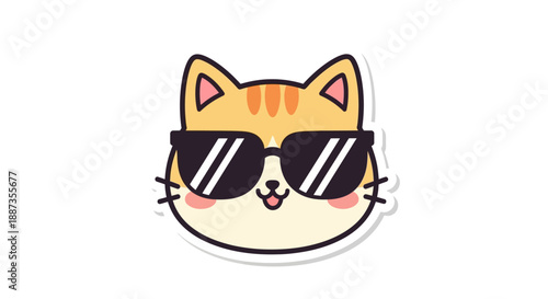 Cute and stylish cartoon cat wearing sunglasses, a cheerful and modern feline character design perfect for digital graphics and various merchandise
