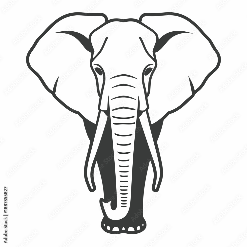 Fototapeta premium Elephant black outline art. Wild animal mascot vector illustration.