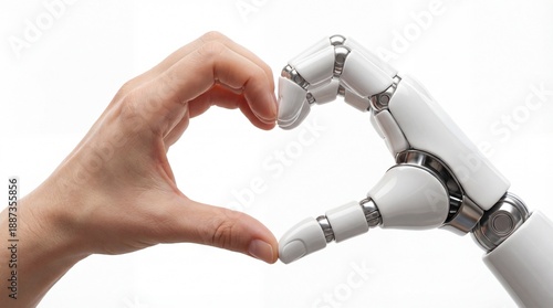 Human hand and robot finger forming heart shape together