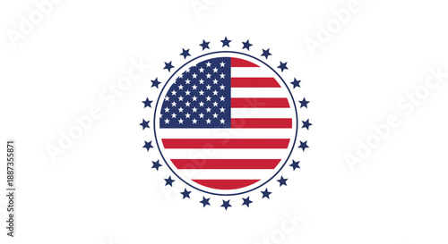 Circular American Flag Emblem Surrounded by a Ring of Stars on a White Background