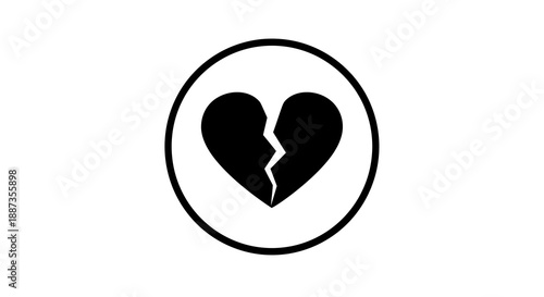 Symbol of a broken heart inside a circle, representing heartbreak, sadness, and emotional distress