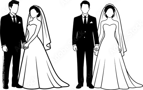 Elegant Bride and Groom Illustration Collection for Wedding Invitation Design