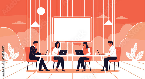 Business team working together on giant gears and ladders for corporate success with