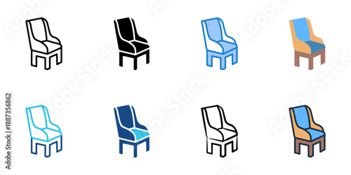 Chair icons set multiple style collection. Editable stroke 
