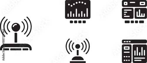 Black and white of wireless network and server equipment