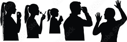 Silhouette Collection of People Applying Makeup Grooming and Wearing Glasses Representing Beauty Routine Personal Care Daily Life Morning Preparation and Self Presentation